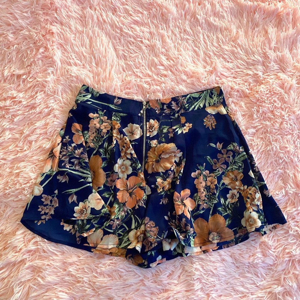 Pink Owl Blue Floral Shorts NWT